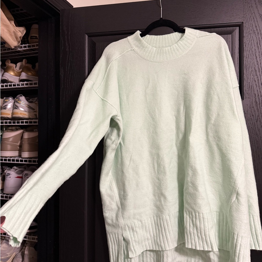 Free People Light Green Crew Neck Sweater